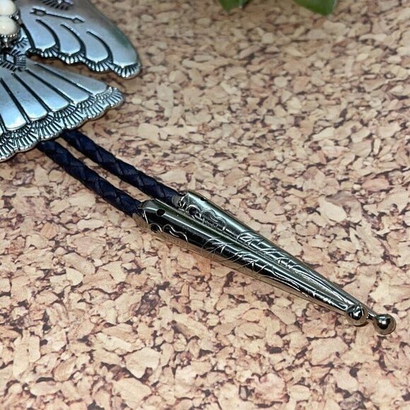 Unique Thunderbird T-Bird White Blue Turquoise Concho Lariat Bolo Tie Wedding - Picture 12 of 16